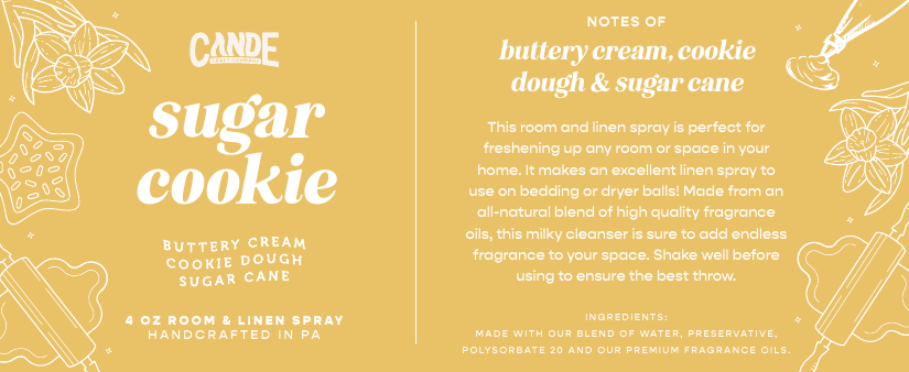 Sugar Cookie 4 oz Room & Linen Spray label