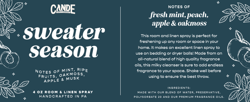 Sweater Season 4 oz Room & Linen Spray label