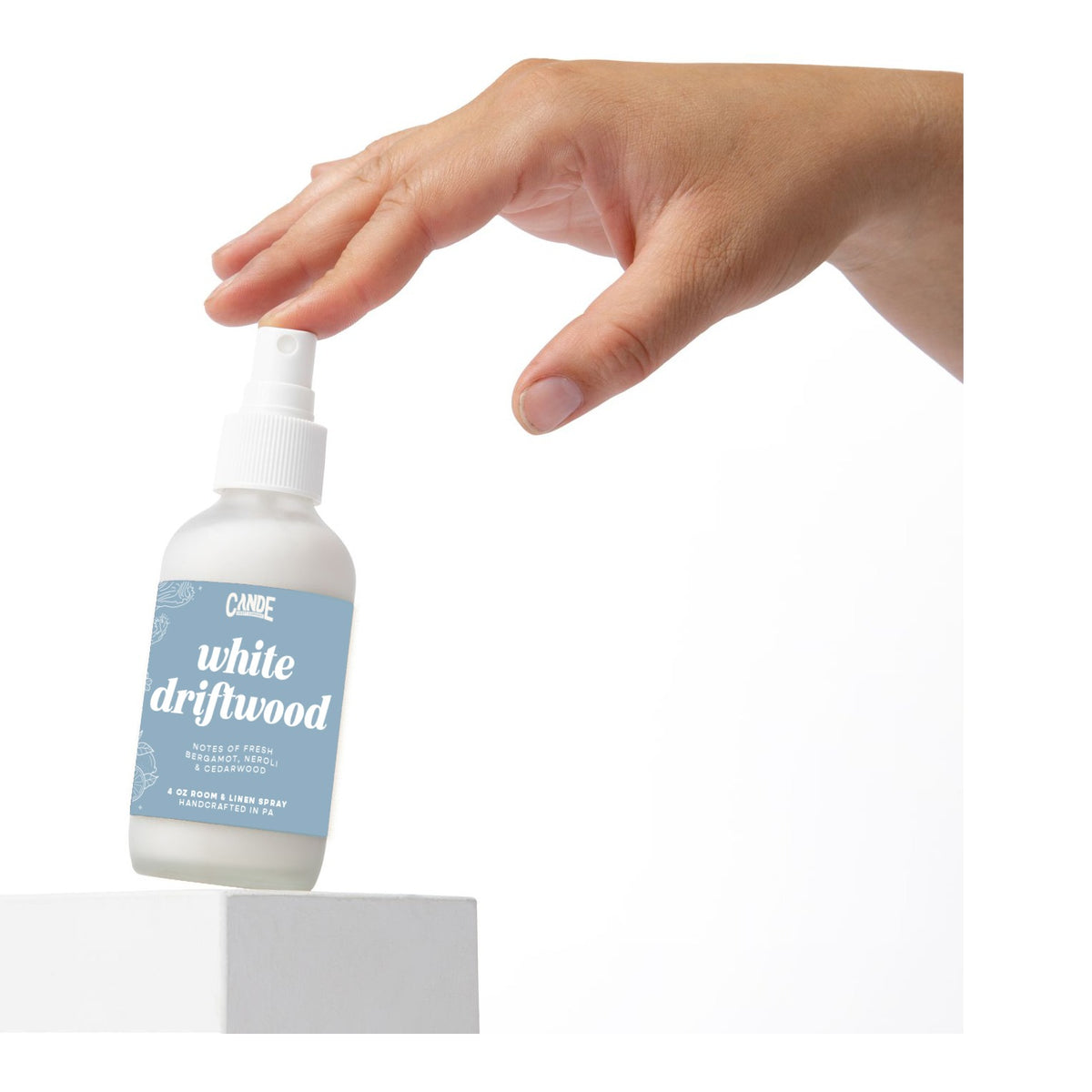 White Driftwood 4 oz Room & Linen Spray bottle by C&E Craft Co