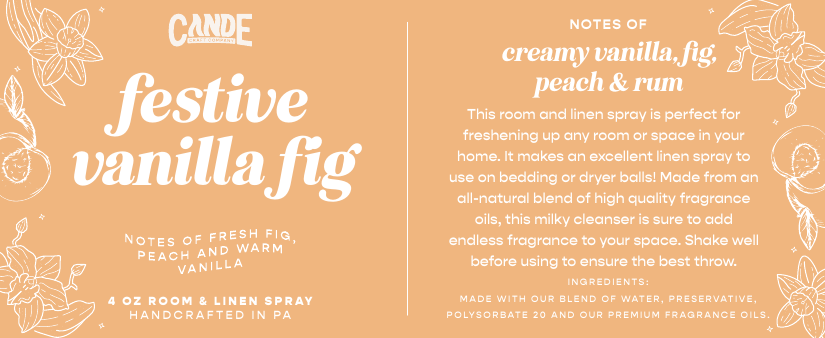 Festive Vanilla Fig 4 oz Room & Linen Spray label