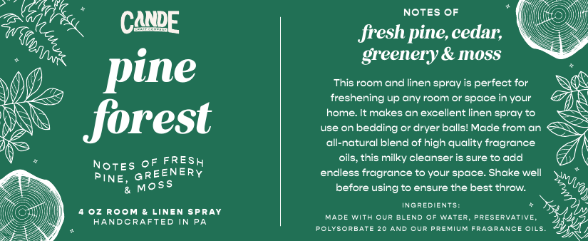 Pine Forest 4 oz Room & Linen Spray label