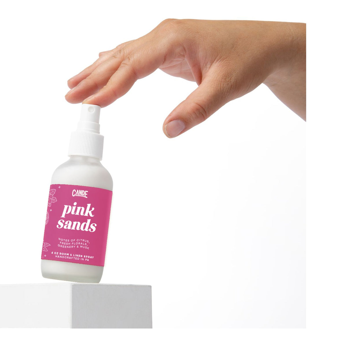 Pink Sands 4 oz Room & Linen Spray bottle by C&E Craft Co