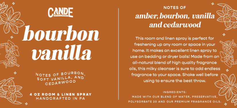 Bourbon Vanilla 4 oz Room & Linen Spray label